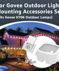 Mounting Brackets Kit For Govee Outdoor Lights Pro with 90 light clips and tape screw clips, H706A H706B compatible, white shown at night.