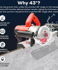Heavy Duty 43 Degree Electric Tile Edge Cutter With Auto Water Spray For Flawless Ceramic And Porcelain Chamfers showing 43° angle and water spray feature.