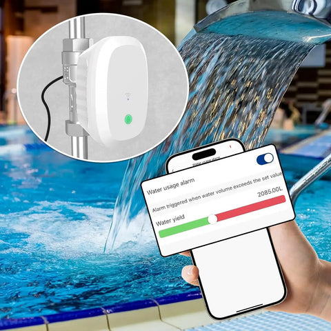 Smart Water Valve 1 Inch DN25 With WiFi Remote And Auto Watering Timer, showing app control on smartphone by pool