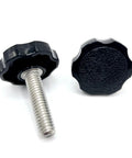 3/8 In Thumb Screws With Black Clamping Knobs And Hex Bolts, 304 Stainless Steel 3/8 16 Standard Coarse Thread, Heavy Duty Hassle Free Adjustment, Rust Resistant Hardware For Indoor Outdoor Jobs, Pack Of 4 - Close-up of black clamping knob and stainless-steel screw.