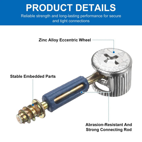 Hardcore 25 Piece Cam Lock Kit With M6 X 40mm Cam Bolts And 15X11.5mm Dowel Pins, Solid As Nails cabinet hardware parts, zinc alloy eccentric wheel.