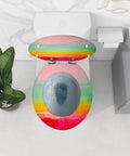 Round Resin Toilet Seat for Bathroom with colorful design, measures 14.5" x 16.5", fits most toilets.