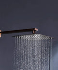 CUTPOIY Rose Gold Shower Set - 10 Inch Ultra-Thin High Pressure Head with cascading water flow in an elegant bathroom.