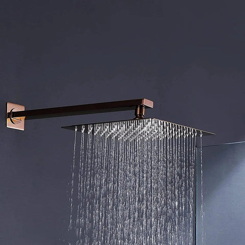 CUTPOIY Rose Gold Shower Set - 10 Inch Ultra-Thin High Pressure Head with cascading water flow in an elegant bathroom.