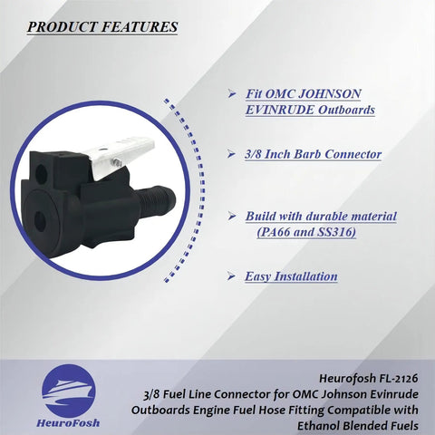 3/8 Inch Fuel Line Connector for OMC Johnson Evinrude Outboard Engines, 10mm Fuel Hose Fitting with impact-resistant nylon body