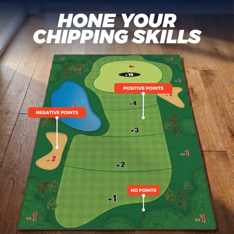 Chipping Golf Practice Mat Set for Indoor Outdoor Fun, Family Friendly Backyard Game With 20 Sticky Balls, Easy Setup