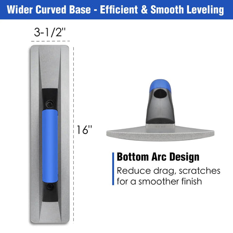 Pro Grade Cast Magnesium Concrete Hand Float With Ergonomic Rubber Handle 16 By 3 And A Half Inches Widened Beveled End For Smooth Finishes