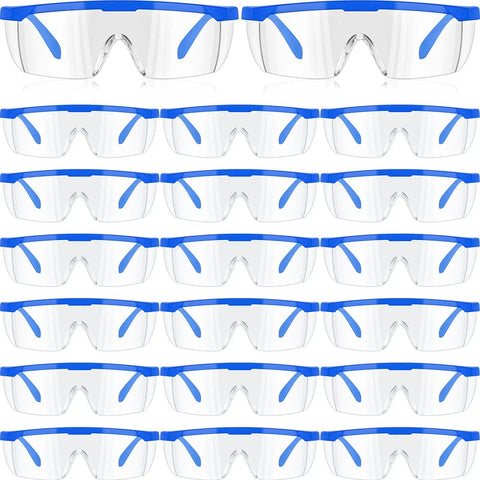 20 Pack Safety Goggles For Glasses Wearers, Anti Fog Lab Goggles With Scratch Resistant Shield, Protective Eyewear, blue design