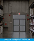 Red LED Exit Sign With Battery Backup For Wet Spots above warehouse doors, UL Listed Outdoor Hardwired Emergency Lighting visible
