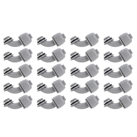 Heavy Duty Nylon 6 Liquid Tight Connector 1/2 Inch Npt 90 Degree Angled Design multiple gray connectors arranged for industrial wiring.