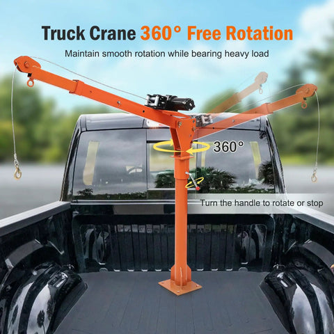 Heavy Duty Truck Bed Crane With 3500 Lbs 12V Winch One Person Setup 360 Degree Swivel Hitch Mounted Engine Hoist Lifts Up To 1100 Lbs