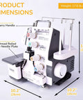 Workhorse Serger Sewing Machine With 3 And 4 Thread Capability, showing side view with durable metal frame and 3-thread plate.