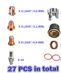 27Pc Plasma Cutter Tip Kit For IPT-60/PT-60 And IPT-40/PT40 Hafnium-Copper Electrodes And Copper Nozzles kit components shown