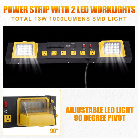 Heavy Duty 6 Outlet Power Strip With Built In Led Work Light And Dual Usb Charging Ports For Desk And Travel Setup Goes Hard While Handling Every Phone And Gadget Smooth No Cap