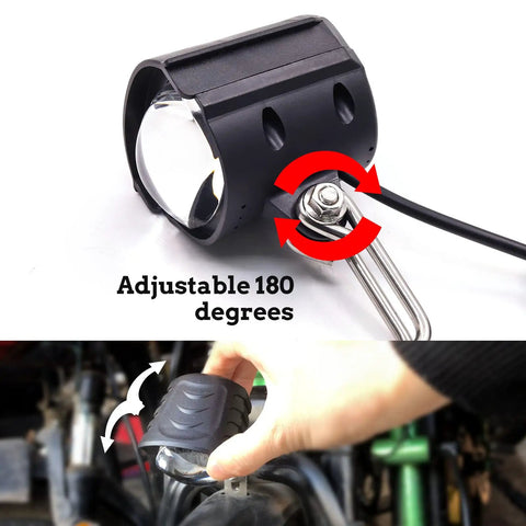 All In One Electric Bike Spotlight With Horn And Front Light, 12W LED Fog Light, Waterproof Front Lamp For Electric Scooters And Motorcycles, 36 To 60V Compatibility, 59 Inch Wire, Built In Speakers For Pedestrian Alerts And Safer Night Rides