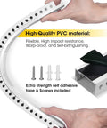 Hands holding flexible No Sweat Easy Peel And Stick Cable Management Kit Open Slot Raceway Duct with adhesive tape and screws included.