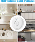 Five Pack Water Leak Alarm Detectors With 120dB Loud Alarm IP66 Waterproof Ultra Sensitive Probes Detect Drips And Mist Four Bottom Sensors And Two Top Probes For Quick Alerts And Realistic Protection in kitchen, bathroom, laundry, and garage