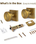 Vintage Style Brass Finish Square Door Knob With Privacy Lock, installation kit for Bedroom and Bathroom