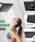 Brushed Nickel Shower System With 8 Inch Wall Mounted Rain Shower Head And Handheld Spray Valve And Trim Included For A Spa Like Upgrade Easy Install High Flow Modern Rainfall Fixture Set showing rain shower and features.