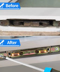 Before and after installation of Heavy-Duty Sliding Door Rollers Set With 1-1/4 Inch Steel Ball Bearing Wheels on patio door frame.