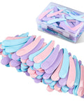 Bulk 200 Mini Makeup Spatulas With Storage Box Disposable Cosmetic Spatulas In Pink Blue Purple, clear box and loose spatulas