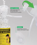 Portable Eyewash Station Kit OSHA Approved with Wall Mount and 16oz Empty Bottles for Emergency Eye Flush, showing dust cover and nozzle