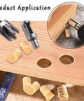 Straight Up Badass Eight Piece Wood Plug Cutter Drill Bit Set With Tapered And Straight Cutters For Legit Diy Woodworking Projects showing application.