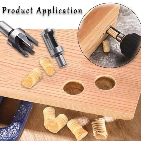 Straight Up Badass Eight Piece Wood Plug Cutter Drill Bit Set With Tapered And Straight Cutters For Legit Diy Woodworking Projects showing application.