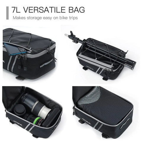 Rear Bike Rack Bag With Rain Cover Waterproof 7L Pannier For Commuter Travel And Outdoor Use Durable PU Leather And Polyester