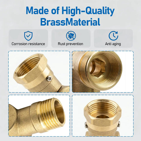Brass Hose Swivel Connector With 0 to 180 Degree And Full 360 Degree Rotation, Easy Install Garden Hose Elbow For RVs Campers, No Kink Water Flow Booster For Standard 3/4 Inch Pipes, brass threaded close-up