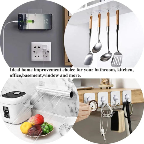 Heavy Duty Adhesive Wall Hooks 13Lb No Drill Transparent Waterproof For Bathroom Kitchen Towels Coats Keys And More 12 Pack