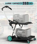 Heavy Duty Foldable Grocery Cart with 2 Storage Crates, 350 Lb Capacity in a supermarket setting with weights