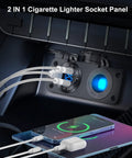 Heavy Duty Two In One Aluminum Panel With Four Usb Ports Paired With A Lighted 150 Watt Cig Socket And Built In Voltmeter Dual PD30 And Dual QC30 Fast Charge Board No Sweat Setup For Rv Boat, showcasing USB ports and voltmeter.