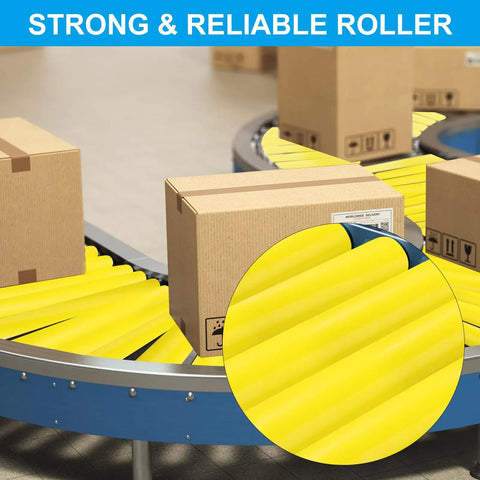Beefy Polyurethane Coated Conveyor Roller With Stainless Steel Shaft And Galvanized End Cap Yellow 2.4 Inch Diameter By 24 Inch Length Replacement Part For Industrial Conveyors on package line