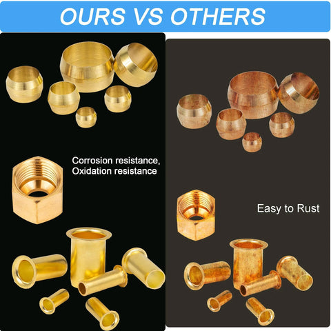 Front view: brass compression fittings assortment kit in six sizes (1/8–1/2 in) with ferrules and sleeves