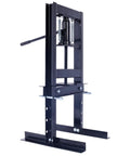 Black 6 Ton H Frame Hydraulic Shop Press for Car Repair and Garage Use, floor mounted, heavy duty, front view with adjustable height.