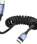 240W USB C To USB C Coiled Braided Car Charger Cable, Tangle-Free Quick Charge, Adjustable Length From 1.32Ft To 4.92Ft
