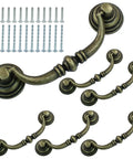 Six Piece Antique Bail Drawer Pulls Set in Bronze 3.5 Inch Center Hole Shabby Chic Cabinet Handles with screws shown