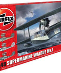 1:48 Scale Supermarine Walrus Mk I Model Airplane Kit Gift Set box with WW2 military aircraft illustration.