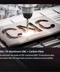 CNC machining of 6061-T6 aluminum and carbon fiber for seat bolts, showcasing precision and durability in motorcycle mods.
