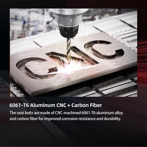 CNC machining of 6061-T6 aluminum and carbon fiber for seat bolts, showcasing precision and durability in motorcycle mods.