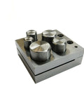 Six Piece Disc Cutter Set with High Carbon Steel Punches and Cutter Block, designed for cutting discs from sheet metal.
