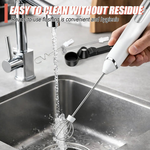 Washing 4 In 1 Protein Powder Mixer Wand With Scoop Funnel Set under faucet, detachable parts for coffee matcha milk drinks