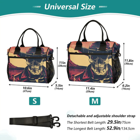 Skeleton Cowboy Desert Red Large Cooler Bag for Women Portable Leakproof Insulated Lunch Tote featuring two size options