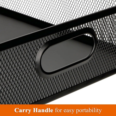 Close-up of handle on Two Pack Metal Mesh Desk Drawer Organizer Tray Set With Handles, heavy-duty steel for easy carry