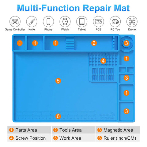Pro Grade Soldering Mat For Electronics Repair With Magnetic Zones And Heat Resistant Silicone Work Pad 70 Compartments