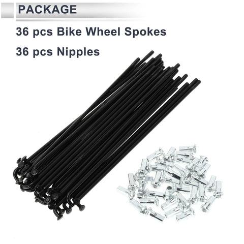 Universal Bicycle Spokes 12G 130mm Length With 1 Set Of 36 Spokes And 36 Nipples Black Carbon Steel Package