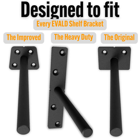 Doweling Jig Kit For Floating Shelf Brackets With Self Centering Drill Guide And One Half Inch By Nine Point Eight Inch Drill Bit Doweling Jig For Shelves And Mantels Hidden Hardware Kit For Clean Strong Floating Shelves DIY Woodworking Tool shown with various EVALD shelf bracket designs.
