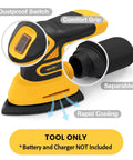 Brushless Cordless Detail Corner Sander Compatible With DeWalt 20V Max Battery Tool Only features comfort grip, dustproof switch, and separable dust collection.