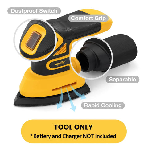 Brushless Cordless Detail Corner Sander Compatible With DeWalt 20V Max Battery Tool Only features comfort grip, dustproof switch, and separable dust collection.